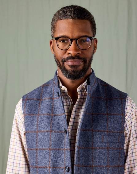 Tweed Nehru Gilet - Navy/Burnt Orange