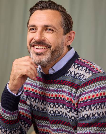 Fair Isle Crew Neck Jumper - Blue/Red