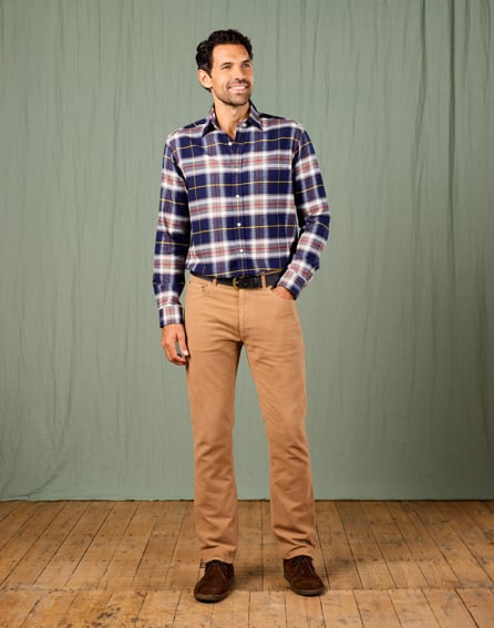 Brushed Cotton Check Shirt - Navy/Red