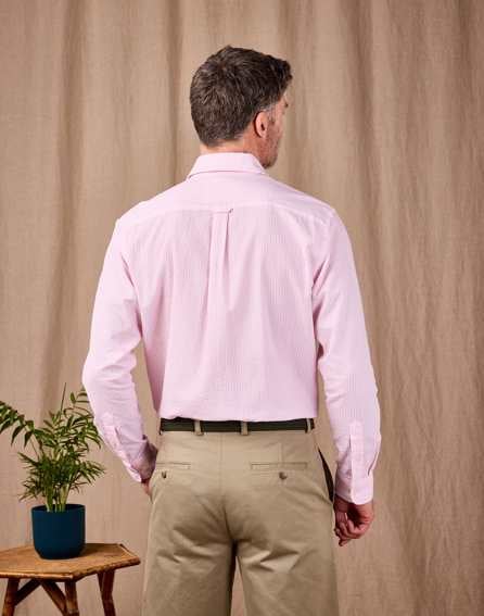 Seersucker Shirt Long Sleeve - Pink Stripe