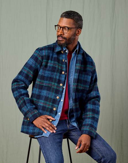 Wool Overshirt - Navy/Green/Red