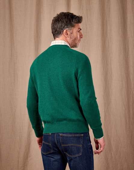 Lambswool V Neck Jumper - Green