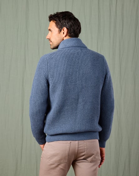 Whitby Shawl Collar Cardigan - Mid Blue