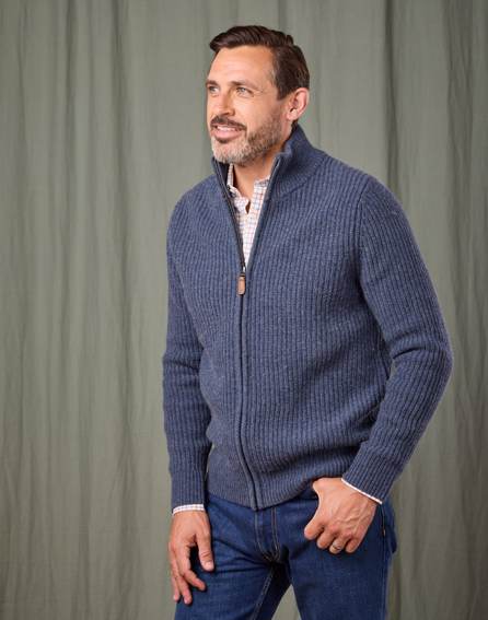 Lambswool Whitby Zip Cardigan - Blue