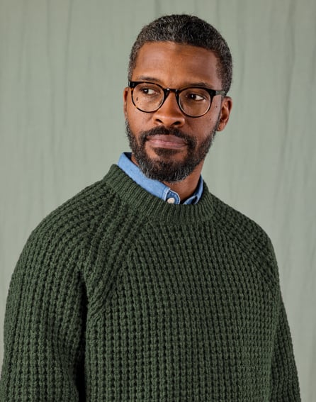 Waffle Crew Neck Jumper - Dark Green