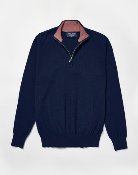 Cashmere Half Zip Jumper - Navy