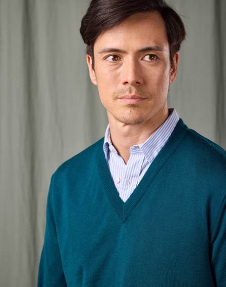 Merino V Neck Jumper - Teal