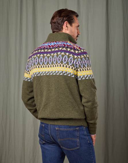 Fair Isle Half Zip Jumper - Green/Red/Yellow