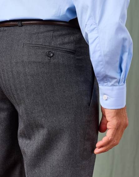 Flannel Trousers - Dark Grey Herringbone