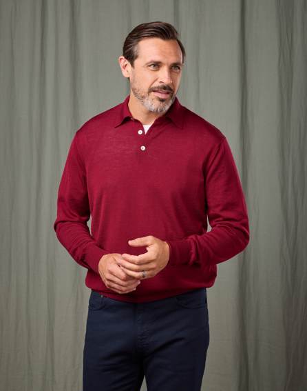 Merino Polo Collar Jumper - Burgundy