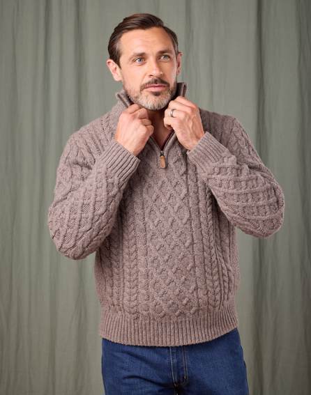 Aran Half Zip Jumper - Cobble