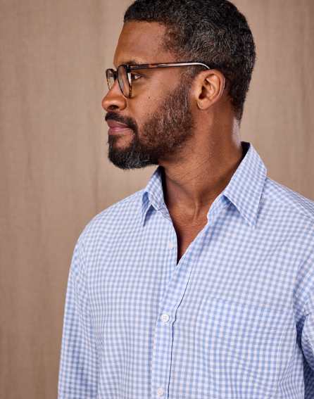 Seersucker Shirt Long Sleeve - Blue Gingham