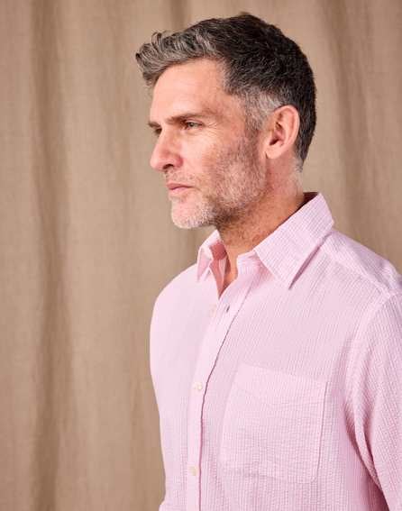 Seersucker Shirt Long Sleeve - Pink Stripe