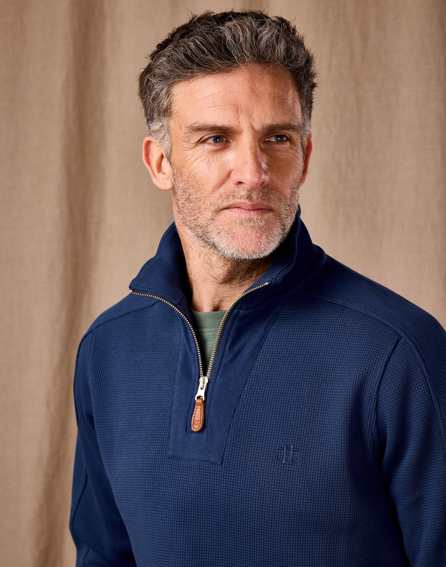 Half Zip Waffle Sweatshirt- Dark Blue
