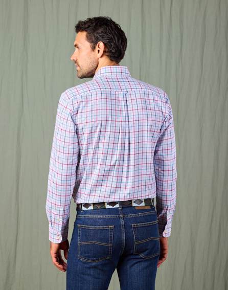Button Down Oxford Shirt - Magenta/Blue Check