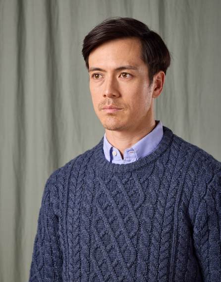 Aran Crew Neck Jumper - Denim