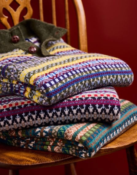 Fair Isle Button Neck Jumper - Teal/Orange