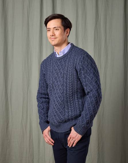 Aran Crew Neck Jumper - Denim