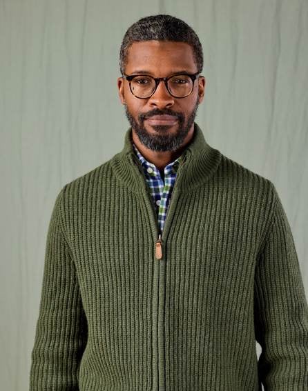 Lambswool Whitby Zip Cardigan - Green | Joseph Turner