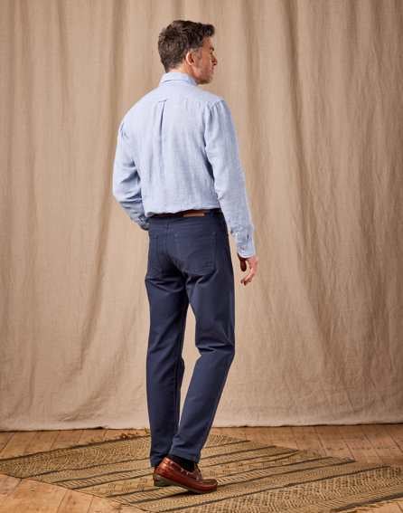 Linen Shirt Long Sleeve - Blue Dogtooth