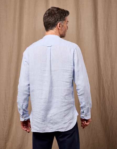 Linen Grandad Half Placket Shirt - Light Blue
