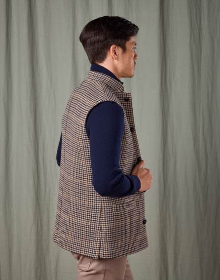 Double Faced Wool Gilet - Dogtooth/Navy