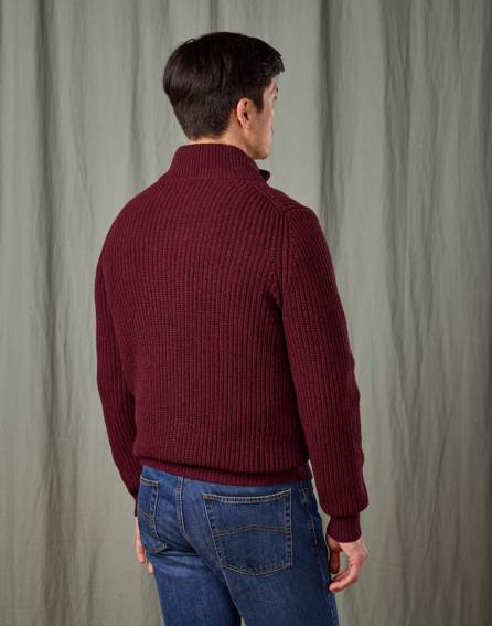Lambswool Whitby Zip Cardigan - Burgundy