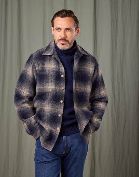 Wool Overshirt - Navy/Grey Check