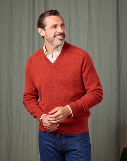 Lambswool V Neck Jumper - Orange