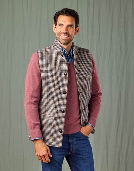 Double Faced Wool Gilet - Dogtooth/Navy