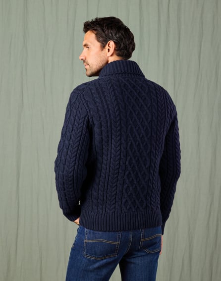 Aran Shawl Collar Jumper - Navy