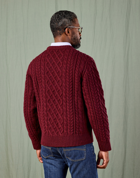 Aran Crew Neck Jumper - Wine