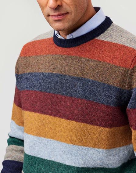 Shetland Striped Crew Neck Jumper - Multicolour