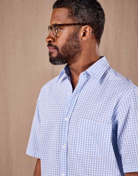 Seersucker Shirt Short Sleeve - Blue Gingham