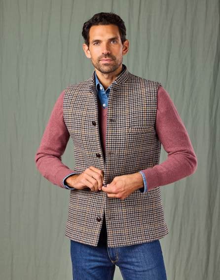 Double Faced Wool Gilet - Dogtooth/Navy