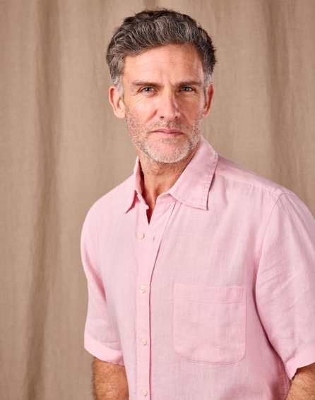 Linen Shirt Short Sleeve - Pink
