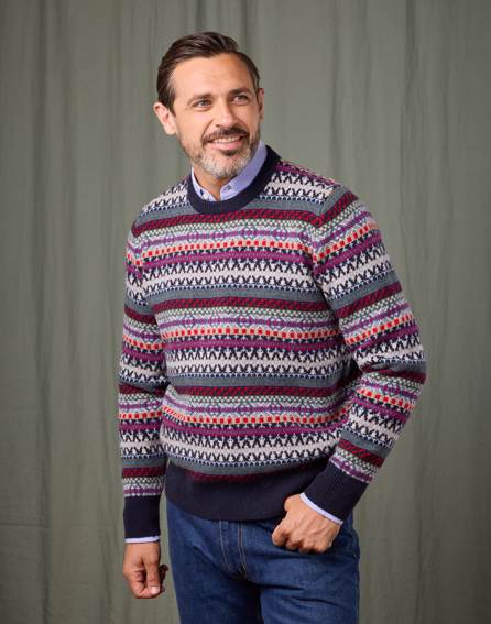 Fair Isle Crew Neck Jumper - Blue/Red
