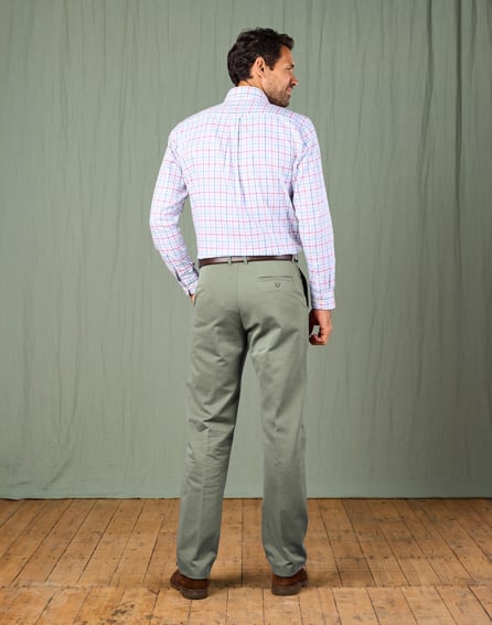 Flat Front Chino Trousers - Sage
