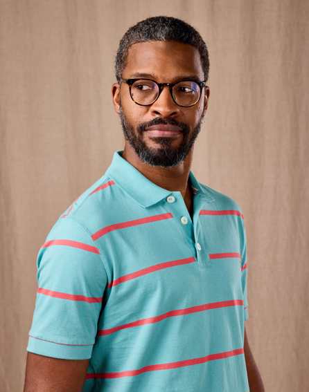 Striped Polo Shirt - Teal/Coral