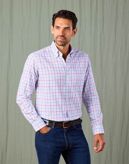 Button Down Oxford Shirt - Magenta/Blue Check