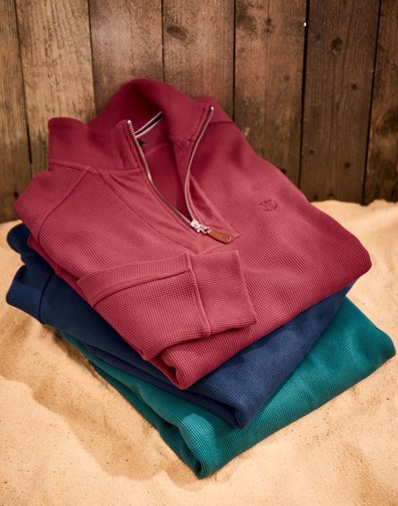 Half Zip Waffle Sweatshirt - Teal