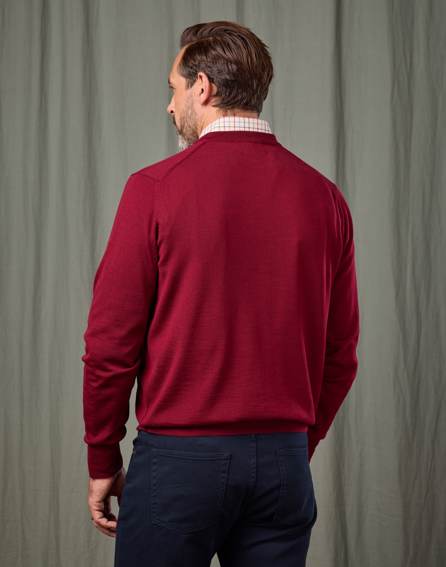 Merino V Neck Jumper- Burgundy
