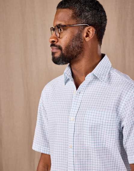 Seersucker Shirt Short Sleeve - Aqua Check