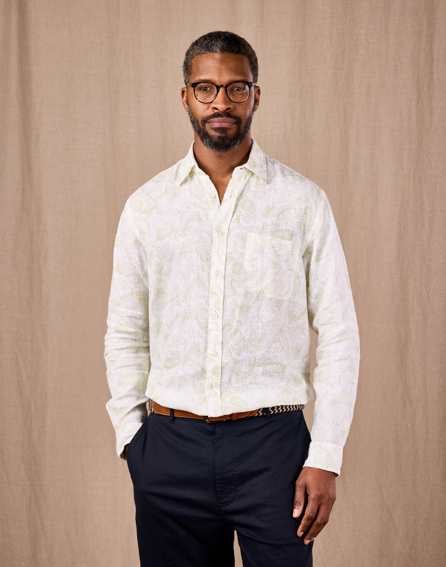 Linen Shirt Long Sleeve - Botanical Print