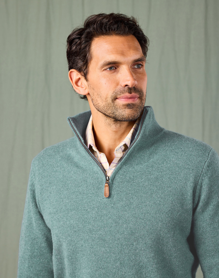 Lambswool Half Zip Jumper - Seafoam
