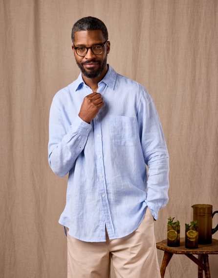 Linen Shirt Long Sleeve - Light Blue