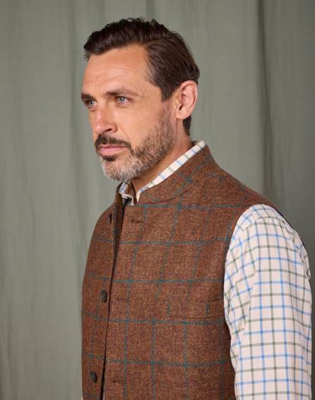 Tweed Nehru Gilet - Brown/Green