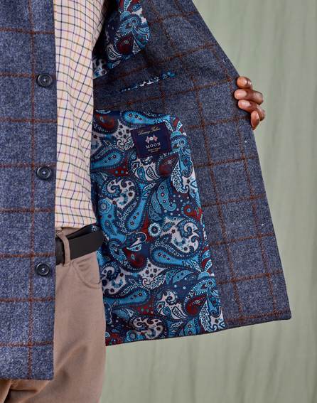 Tweed Nehru Gilet - Navy/Burnt Orange