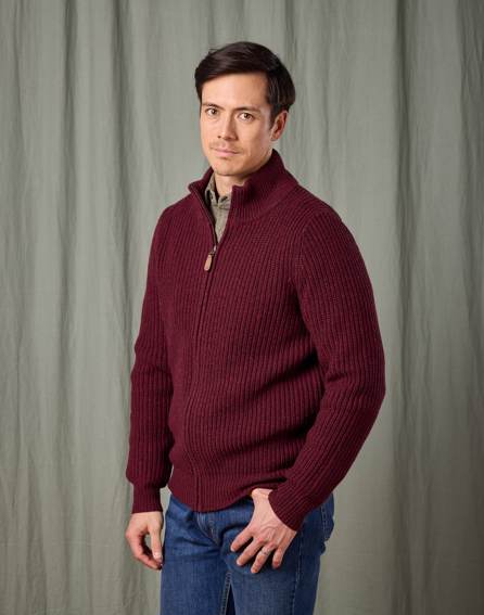 Lambswool Whitby Zip Cardigan - Burgundy