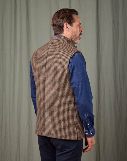 Double Faced Wool Gilet - Dogtooth/Burgundy